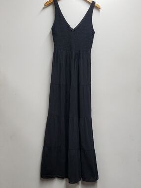 Calzedonia Cobey Classic Black Maxi Dress Smocked Bodice Women's Small Semisheer